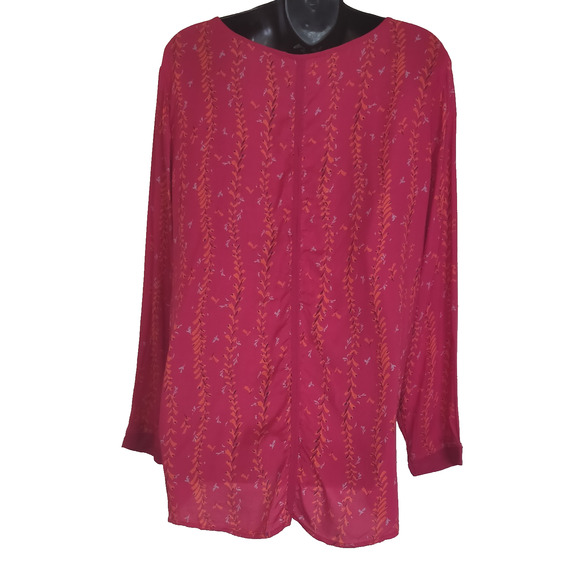 Vintage Lucky Brand Top Womens XL BOHO Peasant Burgundy Red Y2K Bohemian Floral - Picture 5 of 16